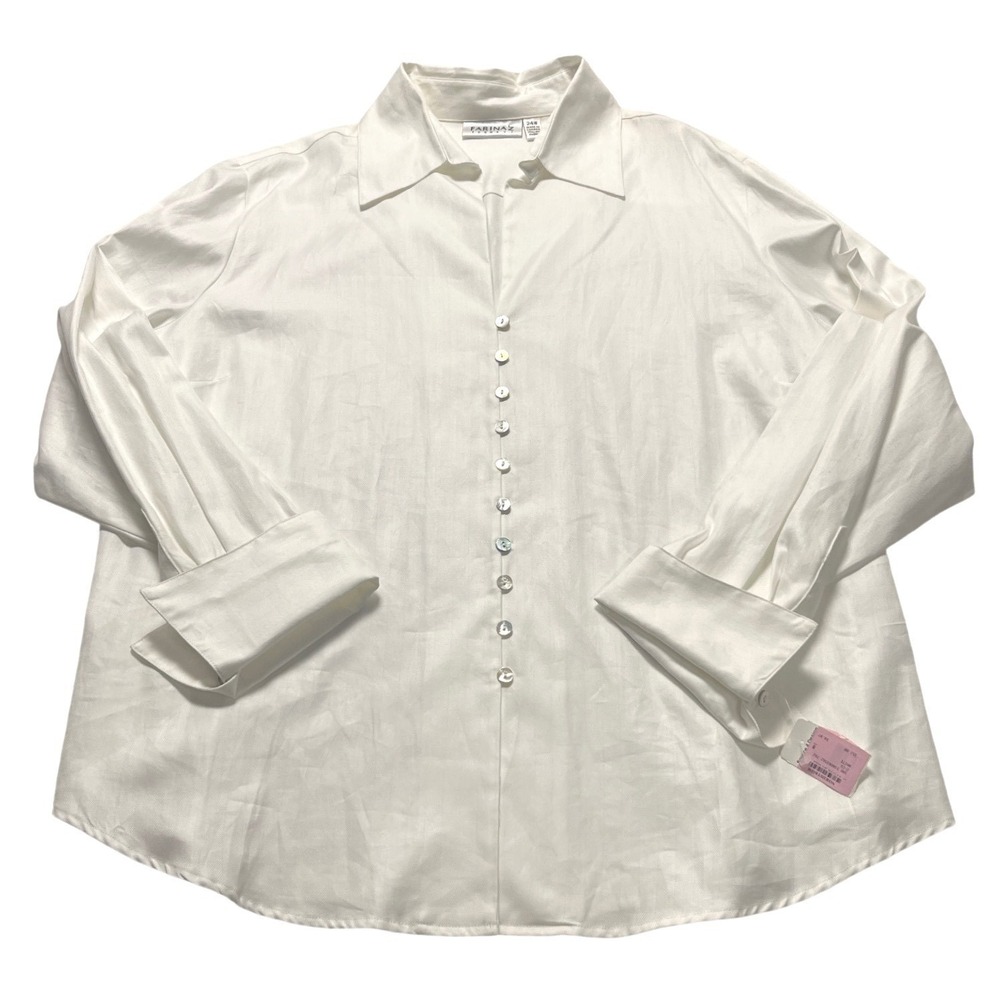 Farinaz Taghavi Womens 24W White Herringbone Italian Fabric French Cuff Blouse